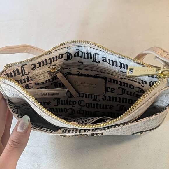 Juicy Couture Pink Beige Cream Shoulder Purse Bag wallet pouch insert Gold Y2K - Picture 8 of 16